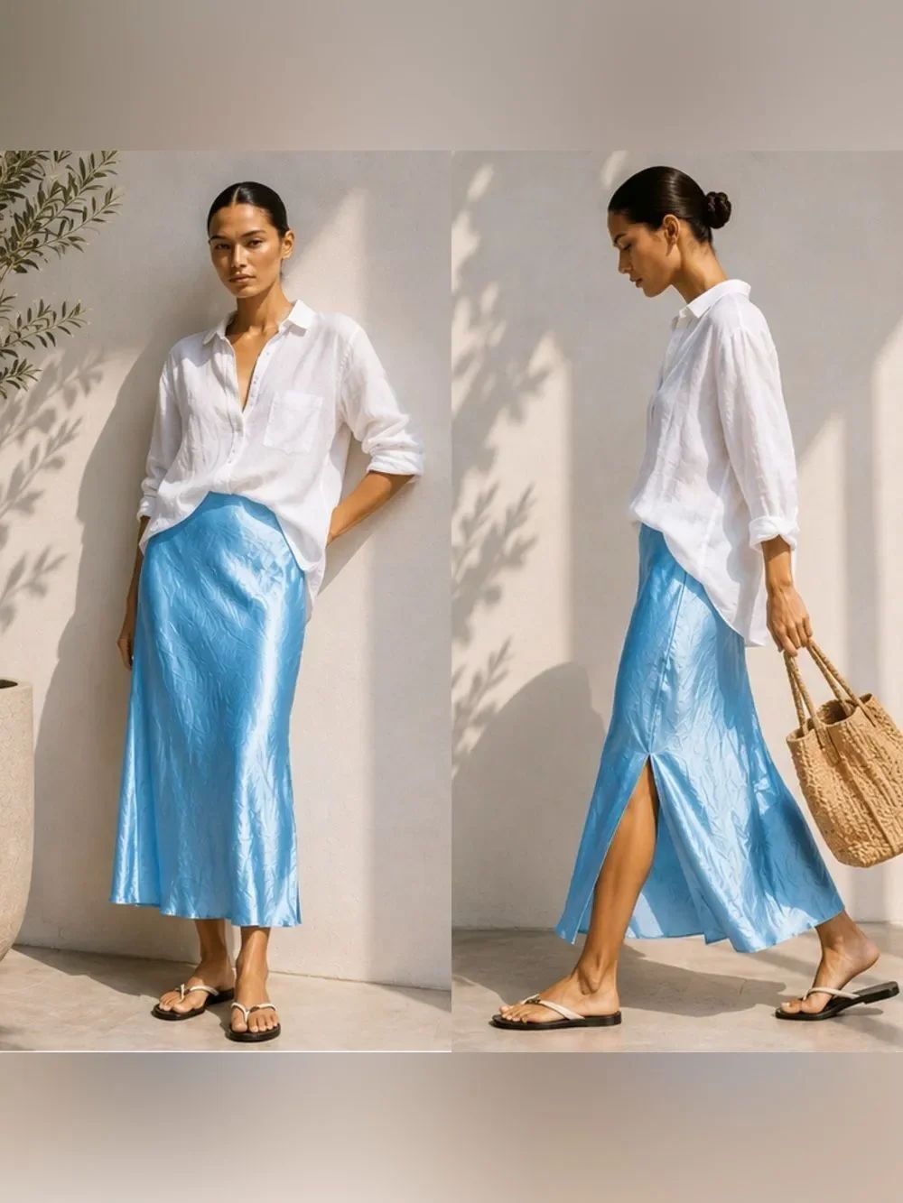 VINCE Side Slit Slip Skirt In Baby Blue